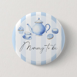 Badge Rond 5 Cm Baby shower Tea Party Bleu - Maman en devenir