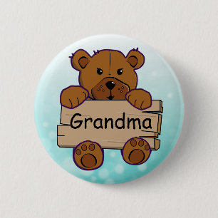 Badge Rond 5 Cm Baby shower turquoise d'ours de nounours de