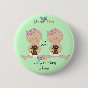 Badge Rond 5 Cm Baby shower Twin Girls,