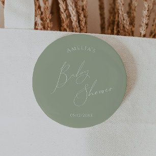 Badge Rond 5 Cm Baby shower Whimsical Sage Green