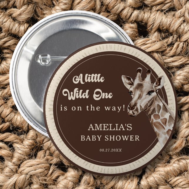Badge Rond 5 Cm Baby shower Wild One Safari Giraffe (Créateur téléchargé)