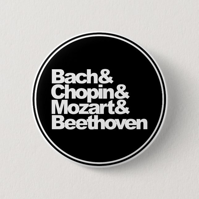 Badge Rond 5 Cm Bach, Chopin, Mozart et Beethoven (Devant)