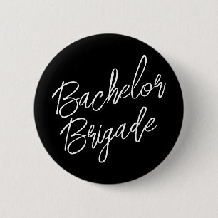 Badge Rond 5 Cm Bachelor Brigade Black and White Bachelor Party