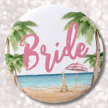 Badge Rond 5 Cm Bachelorette de soirée fille mignonne mariée<br><div class="desc">Bouton Mariée de Bachelorette du week-end de plage Cute. Un thème de plage cool aquarelle aux tons rose et turquoise, qui donne l'ambiance d'une escapade sur la plage avec la mariée et ses seins. Des voyages en Floride, en Californie, ou même quelque chose de plus international comme le Mexique, Hawaï...</div>