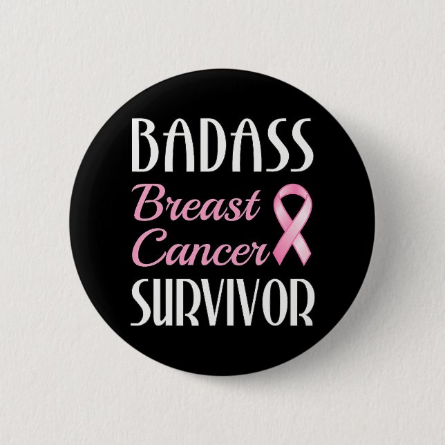 Badge Rond 5 Cm Badass Cancer du sein Survivant Ruban rose (Devant)