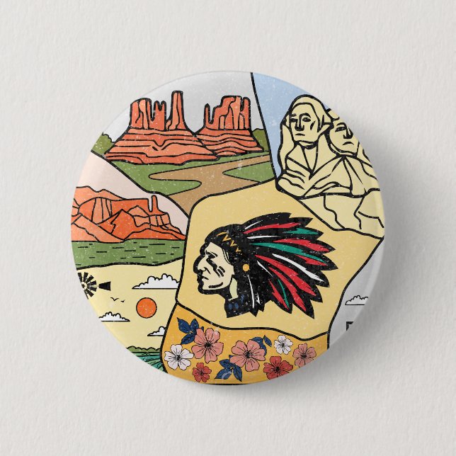 Badge Rond 5 Cm Badlands Mt Rushmore Black Hills South Dakota Cart (Devant)