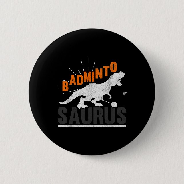 Badge Rond 5 Cm Badminto Saurus Rex Birdie Shuttle Dinosaure Badmi (Devant)