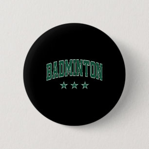 Badge Rond 5 Cm Badminton All Green Stars Clic Retro Varsity Text