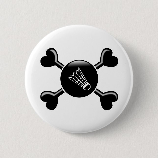 Badge Rond 5 Cm Badminton d'os croisés (Devant)
