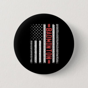 Badge Rond 5 Cm Badminton Drapeau Américain 4 Juillet Badminton Jo