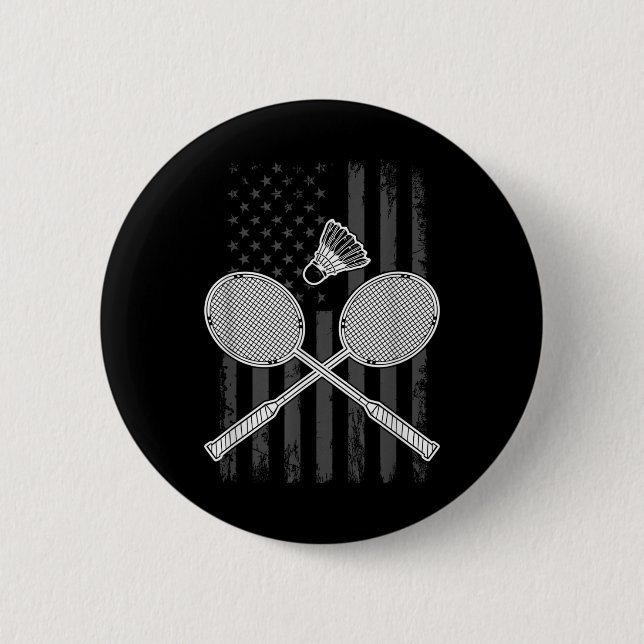 Badge Rond 5 Cm Badminton Et Volant Drapeau Américain  (Devant)