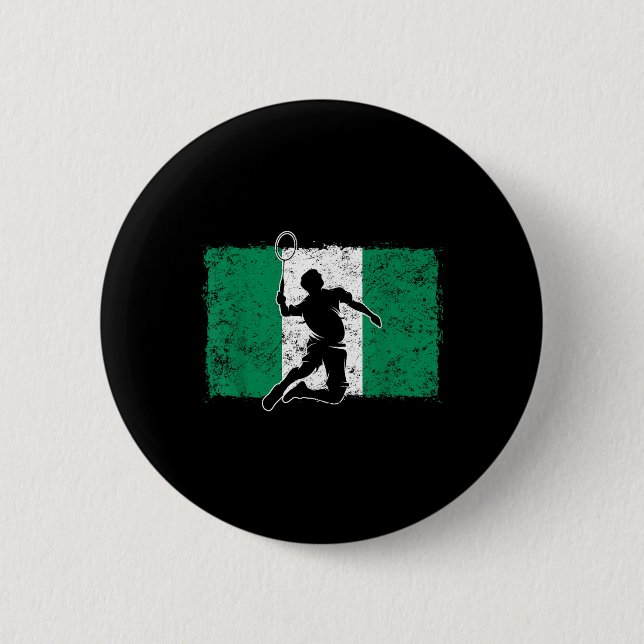 Badge Rond 5 Cm Badminton Player Nigeria Nigerian Flag Nigeria  (Devant)