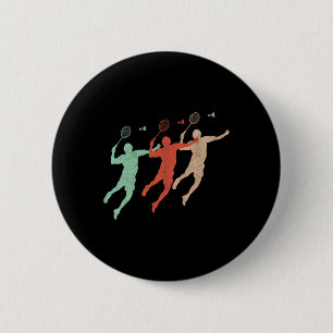 Badge Rond 5 Cm Badminton Player Retro Smash Shuttle Vintage Badmi