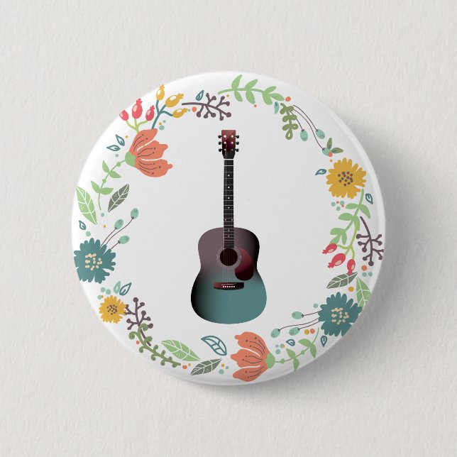 Badge Rond 5 Cm Bague de fleurs de guitare (Devant)
