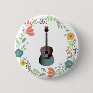 Badge Rond 5 Cm Bague de fleurs de guitare
