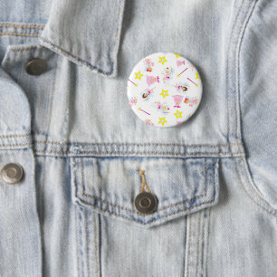 Badge Rond 5 Cm Baguette Magique Joliment Fée Des Dents Dents Blan