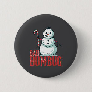Badge Rond 5 Cm Bah Humbug Casquette de Père Noël Bonhomme de Neig