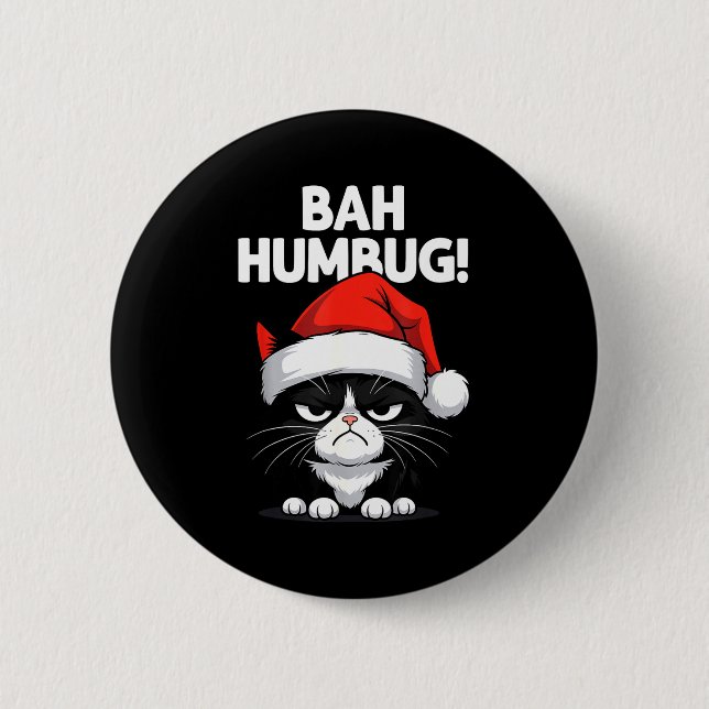 Badge Rond 5 Cm Bah Humbug Funny Bad Cat Christmas Hater Cat Lover (Devant)
