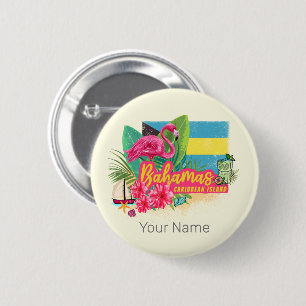 Badge Rond 5 Cm Bahamas rétro caraïbes île flamingo vintage