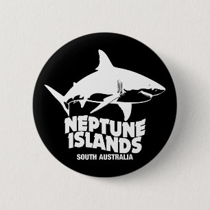 Badge Rond 5 Cm Baignade avec de grands requins blancs îles Neptun