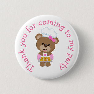 Badge Rond 5 Cm Baking Bear Anniversaire fête 'Merci pour venir'