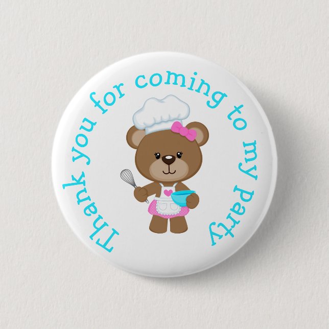 Badge Rond 5 Cm Baking Bear Anniversaire fête 'Merci pour venir' (Devant)
