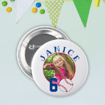 Badge Rond 5 Cm Bal de baseball 60e anniversaire Photo<br><div class="desc">Baseball Ball 60th Birthday Photo bouton. Bouton d'anniversaire de baseball avec photo personnalisée. Ajoutez votre photo et votre nom.</div>