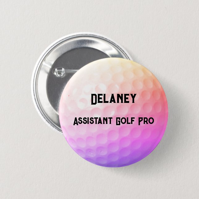 Badge Rond 5 Cm Bal de golf coloré Dimples Nom personnalisé Titre (Devant & derrière)