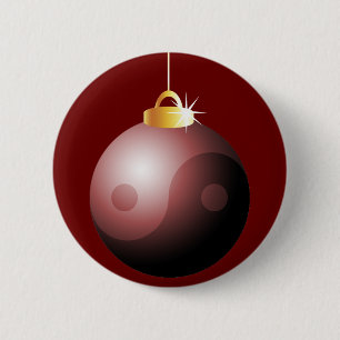 Badge Rond 5 Cm Bal de Noël de Yin Yang en rouge