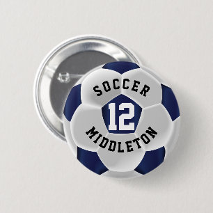 Badge Rond 5 Cm Bal de soccer bleu foncé et blanc