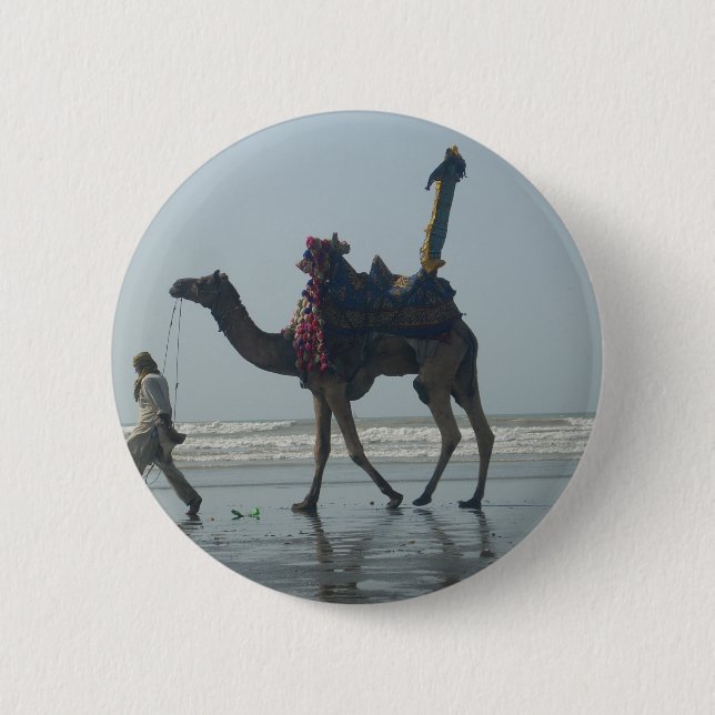 Badge Rond 5 Cm Balade en chameaux tribaux : Marée matinale Sables (Devant)