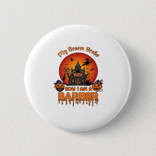 Badge Rond 5 Cm Balai de coiffeur Casse la citrouille d'Halloween
