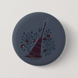 Badge Rond 5 Cm Balai Magique de Sorcière sous la Lune d'Halloween