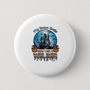 Badge Rond 5 Cm Balai Soudure Brisée Sorcière Usine Citrouilles Ha