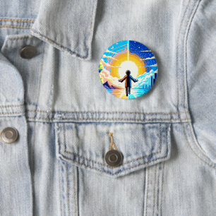 Badge Rond 5 Cm Balance des mondes - Futuriste Pixel Art Tech