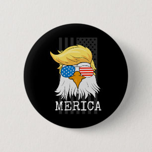 Badge Rond 5 Cm Bald Eagle 4 juillet Trump American Flag Funny G
