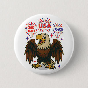 Badge Rond 5 Cm Bald Eagle avec Fireworks - USA 250 ans 1776-2026