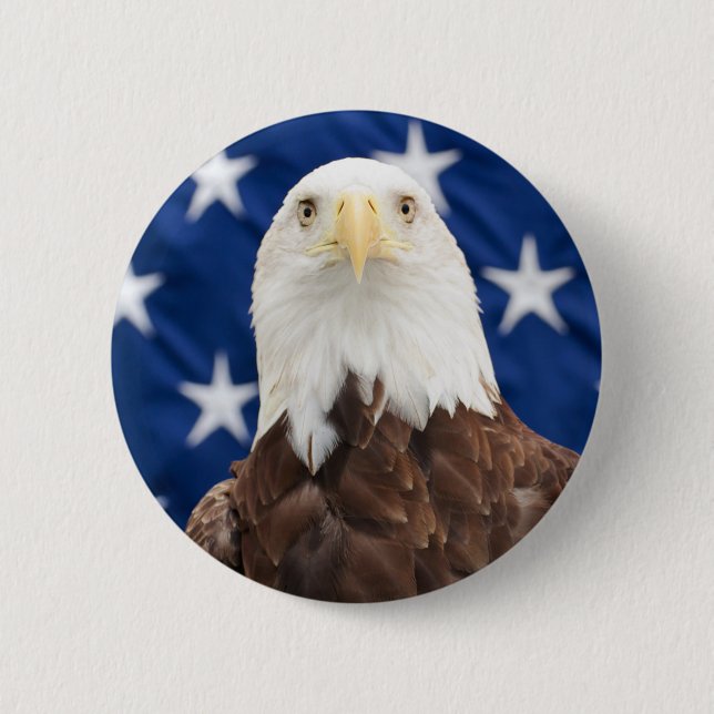 Badge Rond 5 Cm Bald Eagle avec le drapeau américain (Devant)