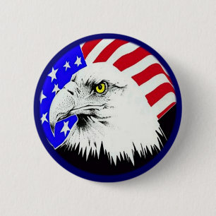 Badge Rond 5 Cm Bald Eagle et drapeau américain