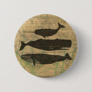 Badge Rond 5 Cm Baleine antique Vie marine