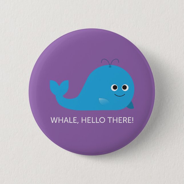 Badge Rond 5 Cm Baleine, bonjour là ! Bouton (Devant)