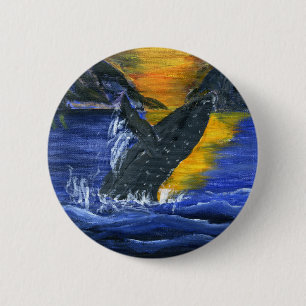 Badge Rond 5 Cm Baleine de bosse au coucher du soleil