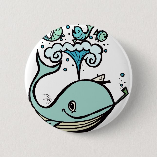 Badge Rond 5 Cm Baleine d'un capitaine ! par Tiki élégant (Devant)