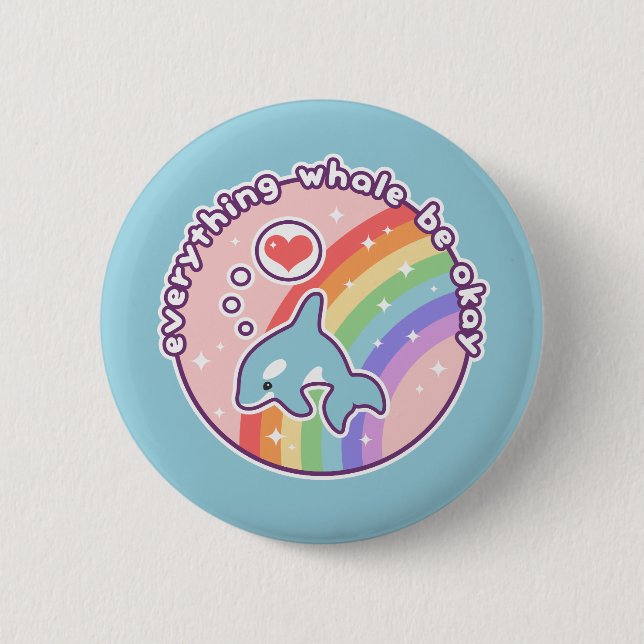 Badge Rond 5 Cm Baleine mignonne d'arc-en-ciel (Devant)