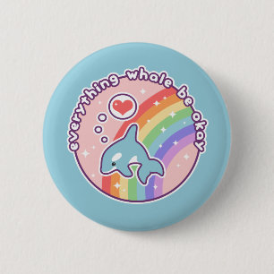 Badge Rond 5 Cm Baleine mignonne d'arc-en-ciel
