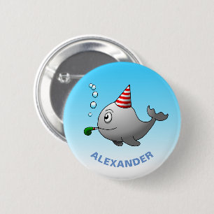 Badge Rond 5 Cm Baleine prête à faire la fête