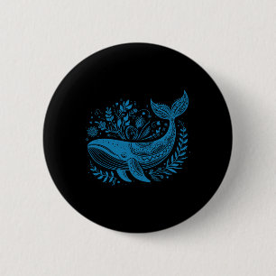Badge Rond 5 Cm Baleine vintage Floral 90s Biologie marine Animal