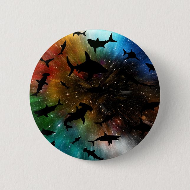 Badge Rond 5 Cm Baleines à mâchoires de requin modernes sous la ga (Devant)