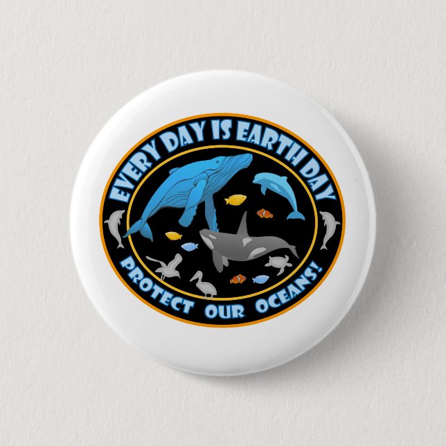 Badge Rond 5 Cm Baleines et dauphins (Devant)