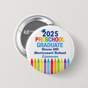 Badge Rond 5 Cm Balise 2025 - Graduation préscolaire Nom personnal